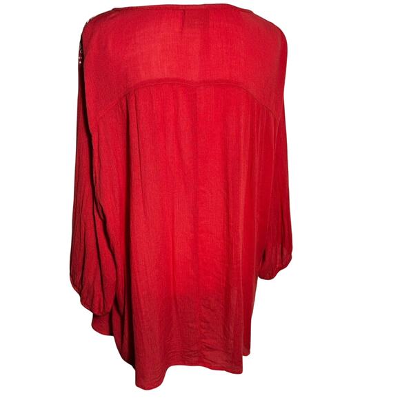 ST JOHN'S BAY Women 3X Orange Pullover Embroidered Crinkle Boho Tassel Tunic Top - Picture 3 of 10